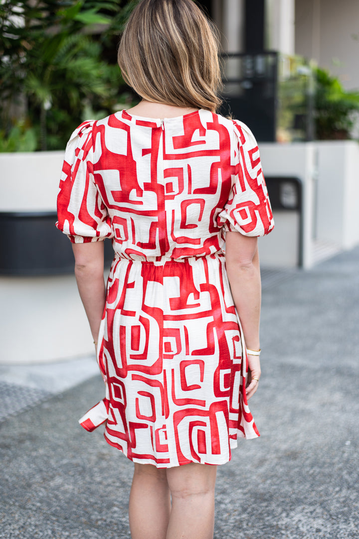Cross Front Red Geo Dress