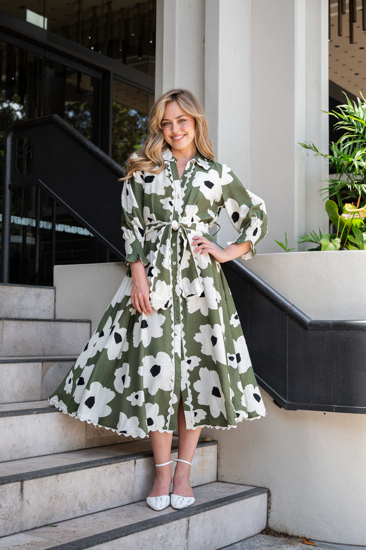 Olive Blooms Maxi Dress