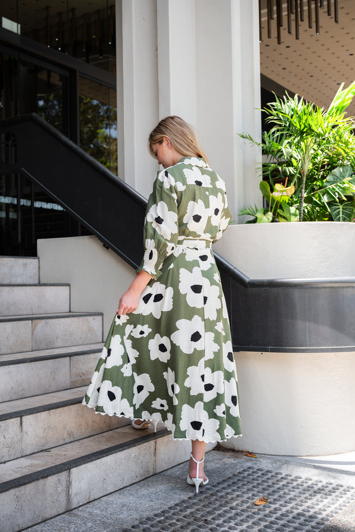 Olive Blooms Maxi Dress