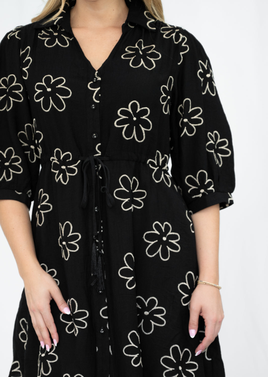 Delilah Gold Embroidery Dress
