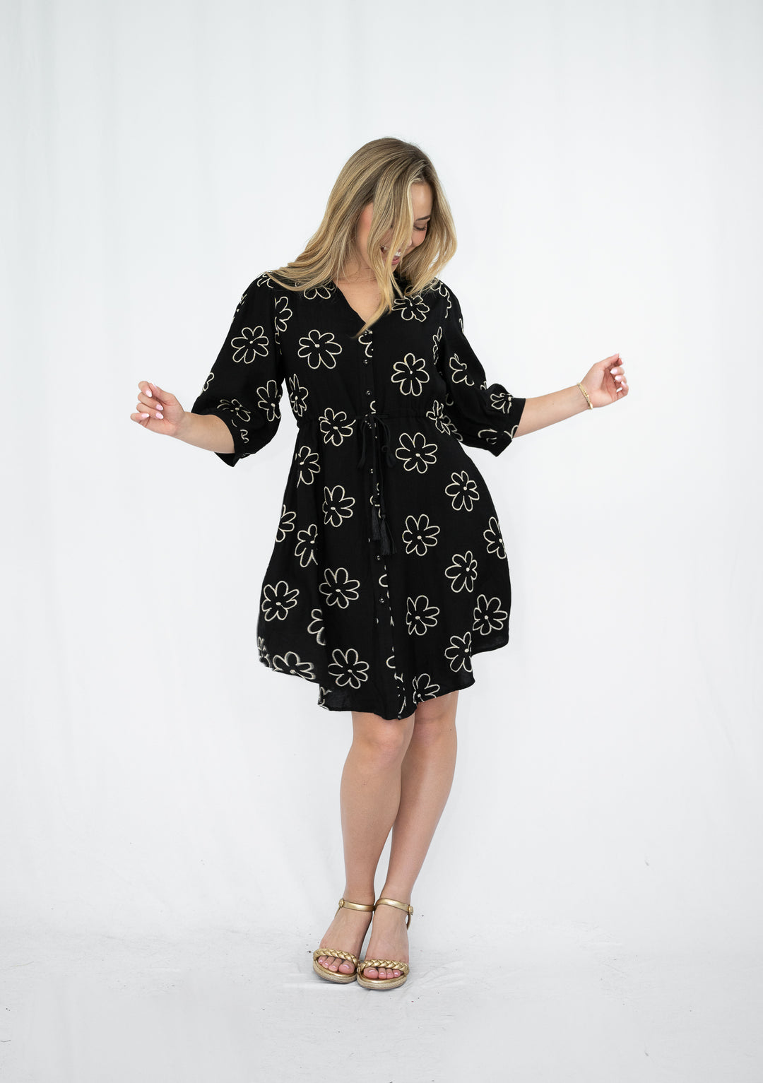 Delilah Gold Embroidery Dress