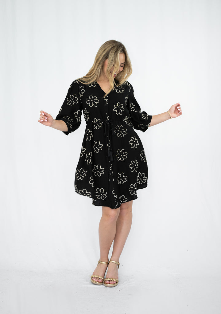 Delilah Gold Embroidery Dress