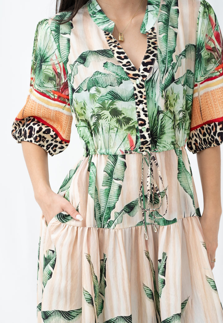 Leopard Palm Midi Dress