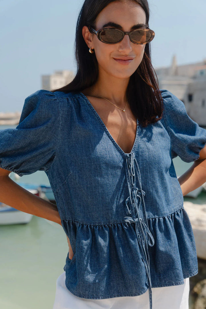 Restore Tie Front Top Chambray
