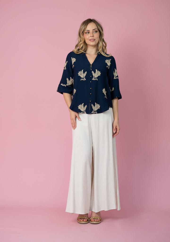 Champagne Bloom Gold Button Top
