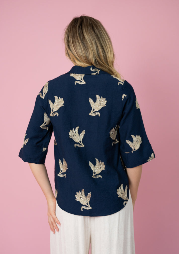 Champagne Bloom Gold Button Top
