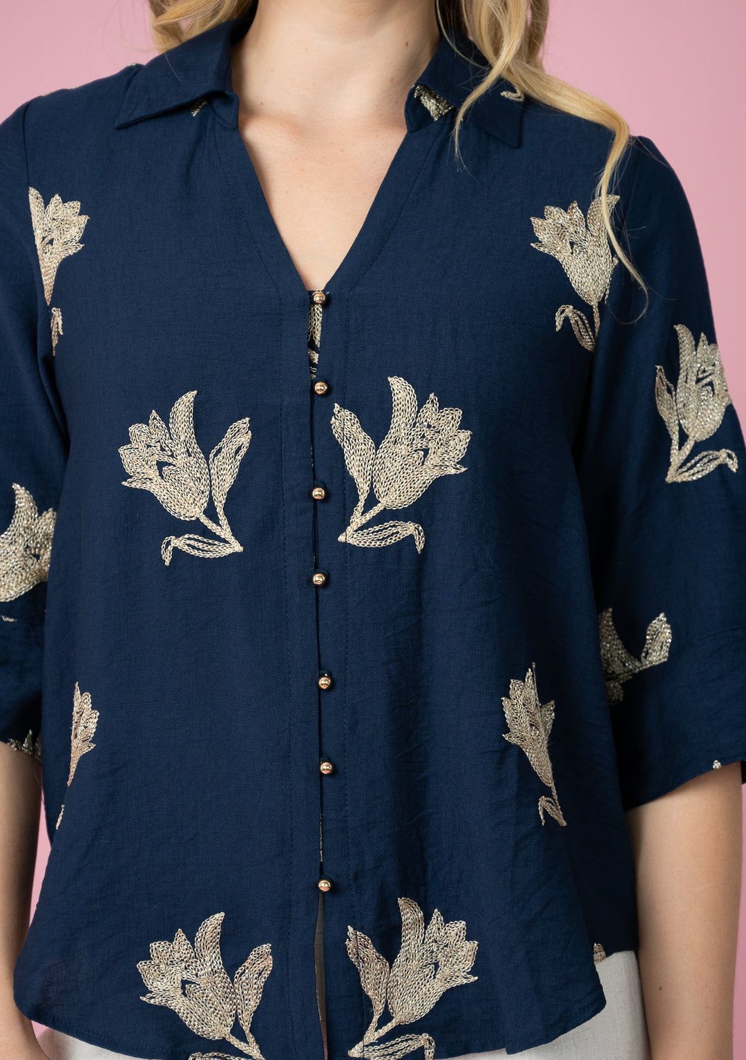 Champagne Bloom Gold Button Top