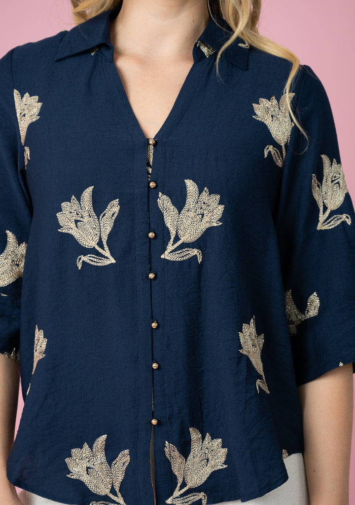 Champagne Bloom Gold Button Top