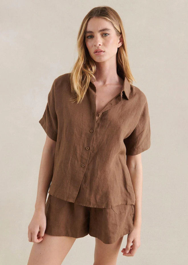 Bronte Linen Shorts Choc