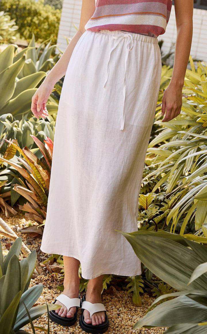 Tara Linen Skirt White