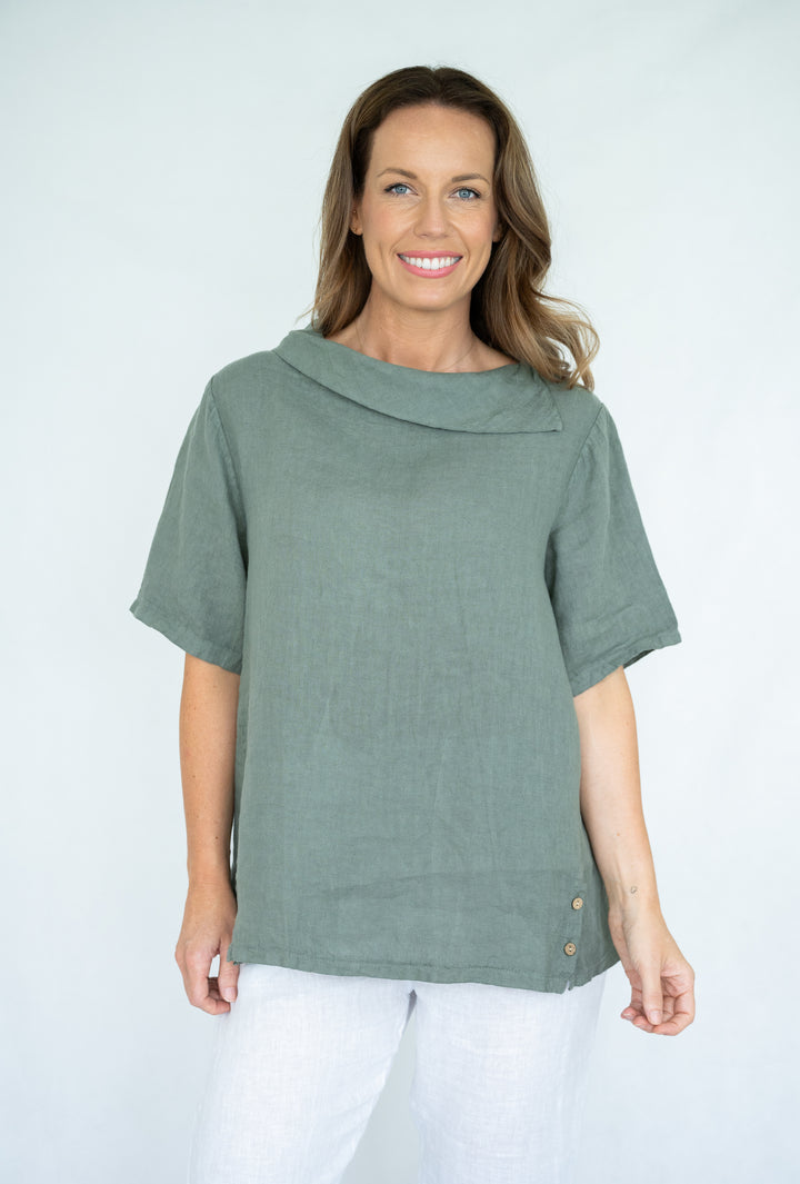 Italian Linen Cowl Neck Top