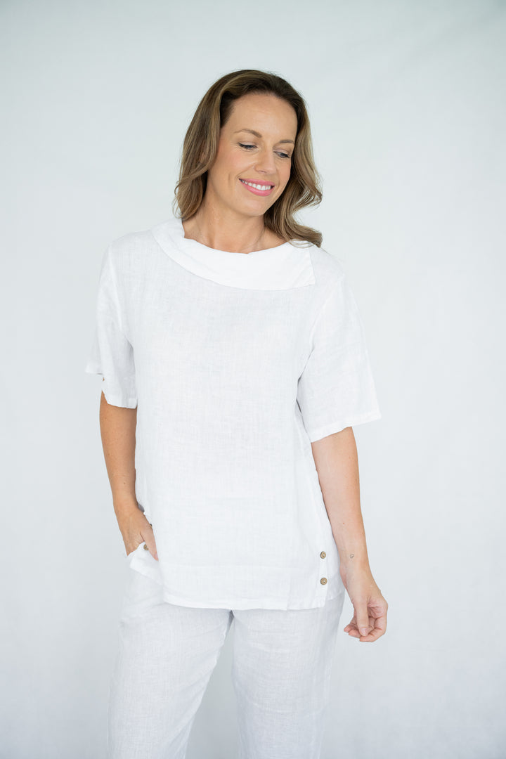 Italian Linen Cowl Neck Top
