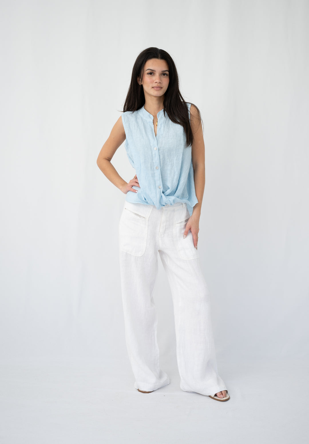 Linen Easy Tuck Shirt Sky Blue