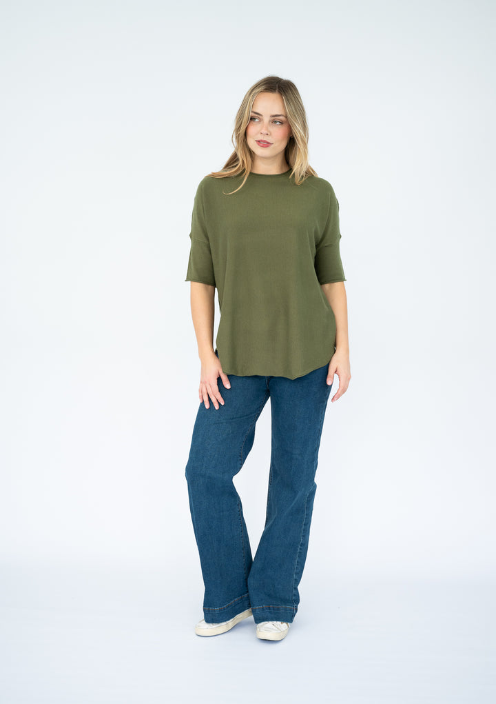 Anita Curved Hem Knit Khaki
