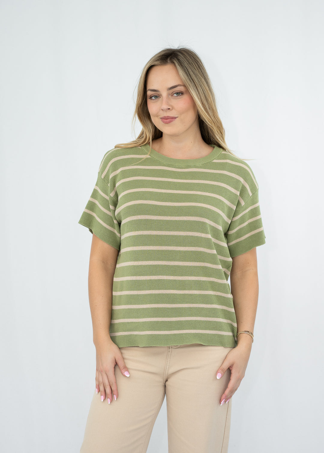 Avery Striped Knit Tee Sage