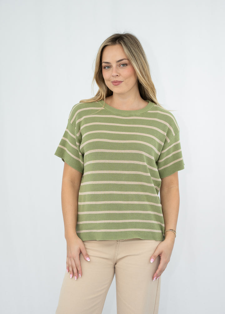 Avery Striped Knit Tee Sage