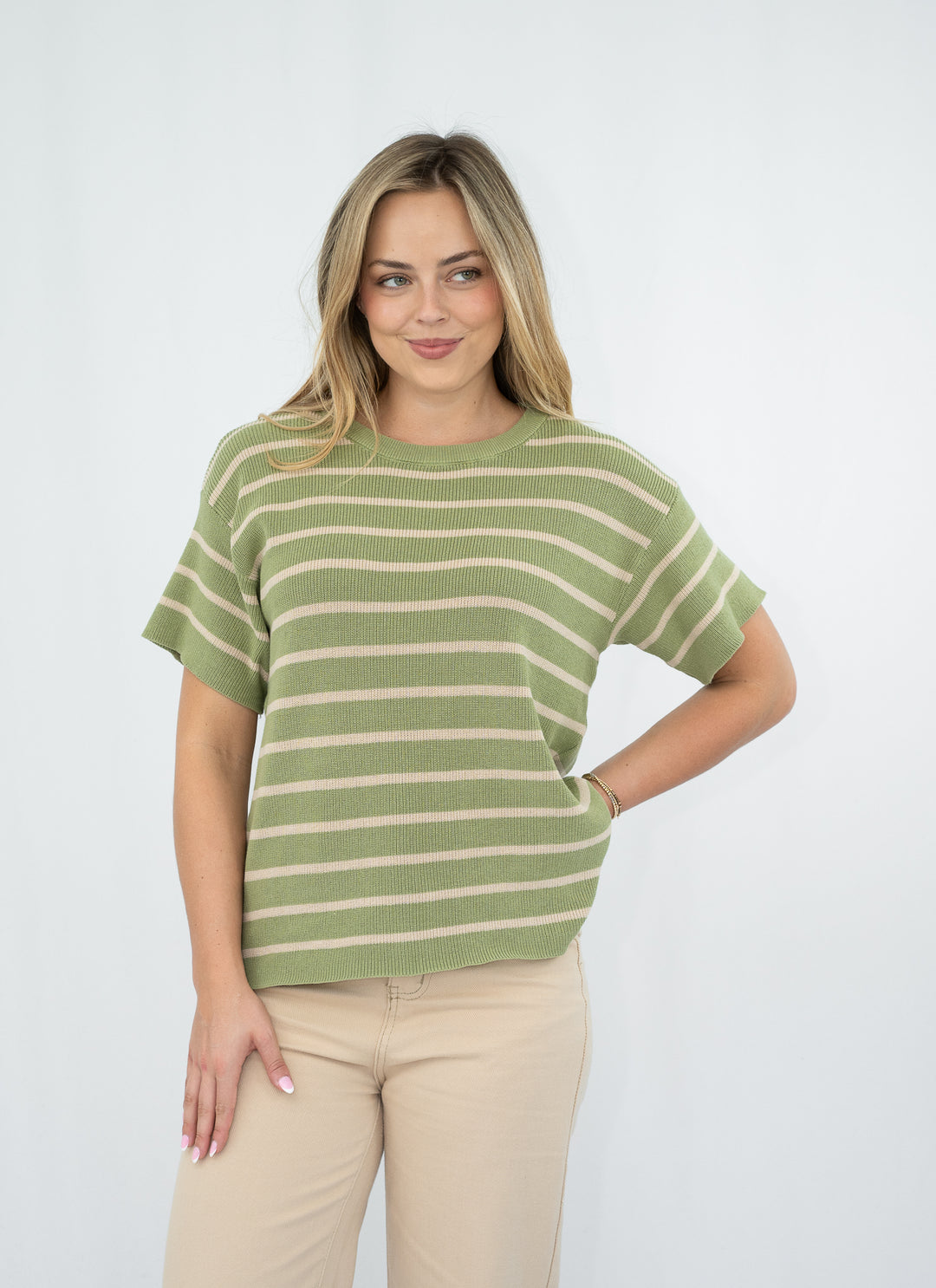Avery Striped Knit Tee Sage