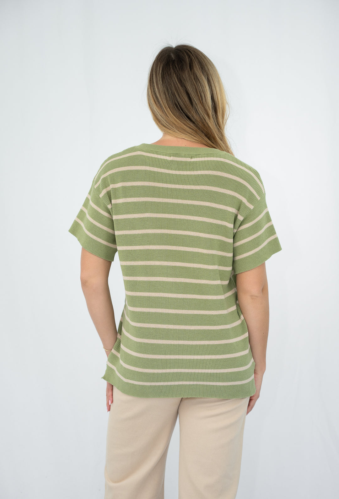 Avery Striped Knit Tee Sage