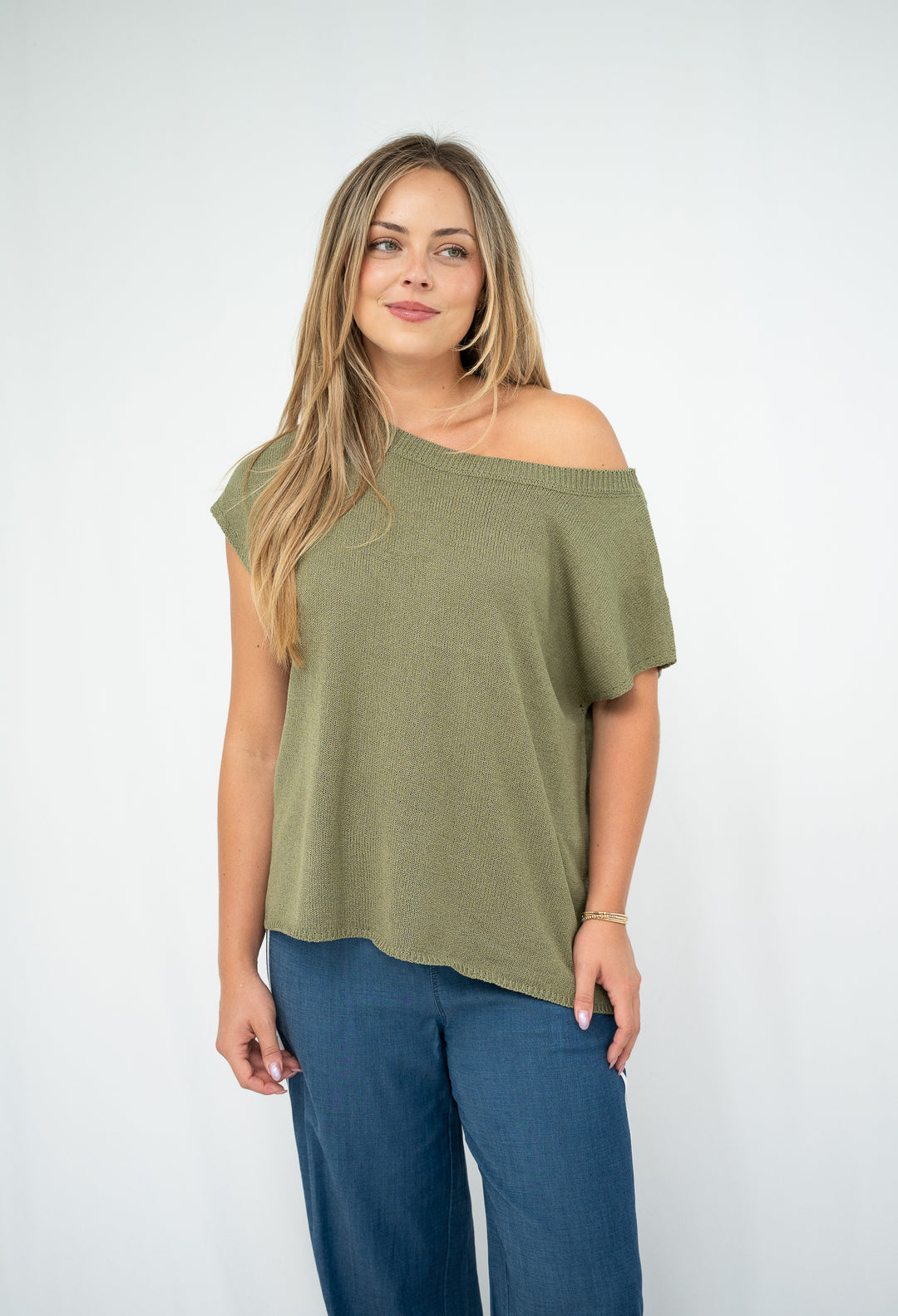 Avery One Shoulder Knit Top Khaki