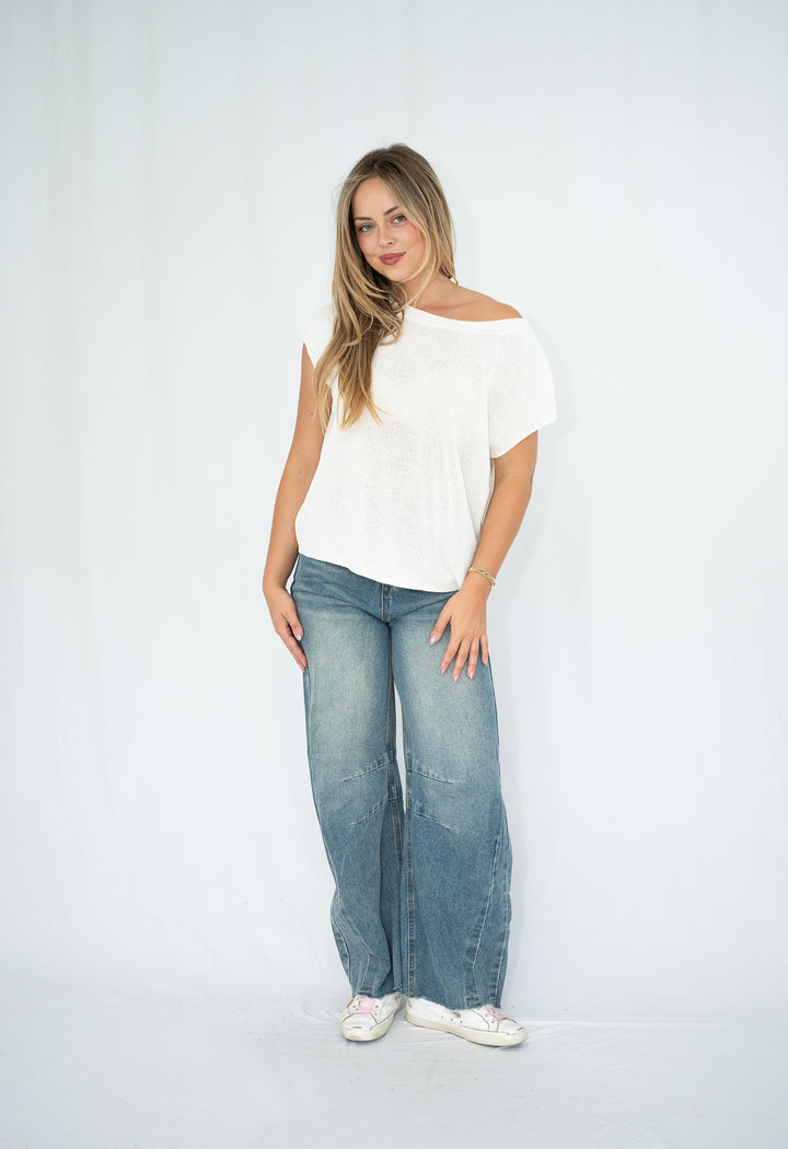 Avery One Shoulder Knit Top White