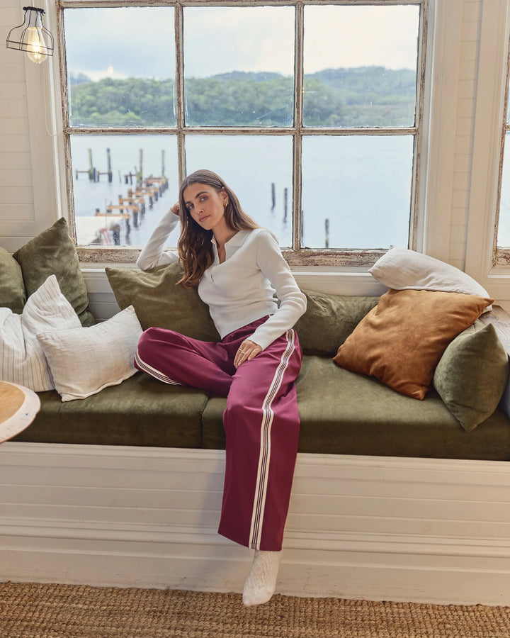 Lina Side Stripe Pant Wine