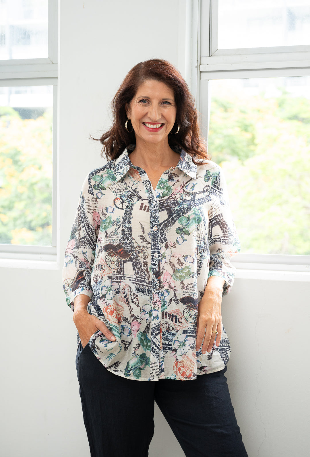 Parisian Print 3/4 Sleeve Top