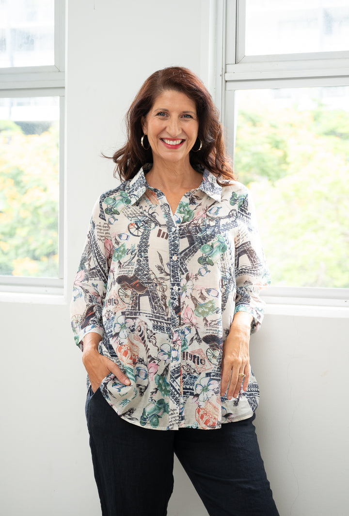 Parisian Print 3/4 Sleeve Top