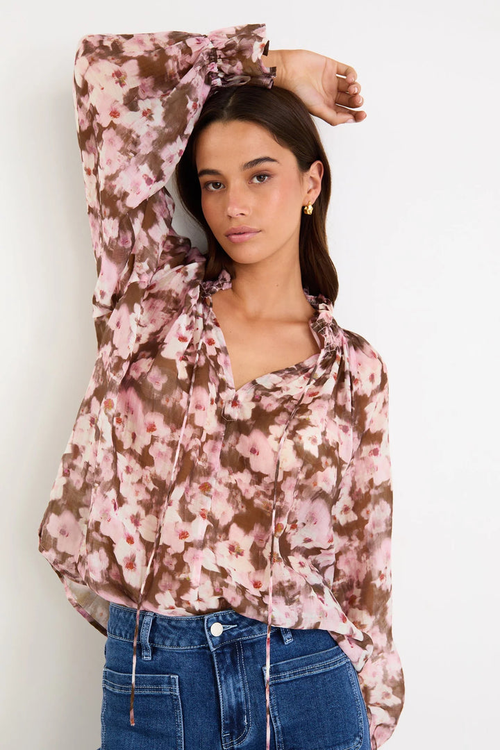 Odyssey Choc Floral Shirred Neck Shirt