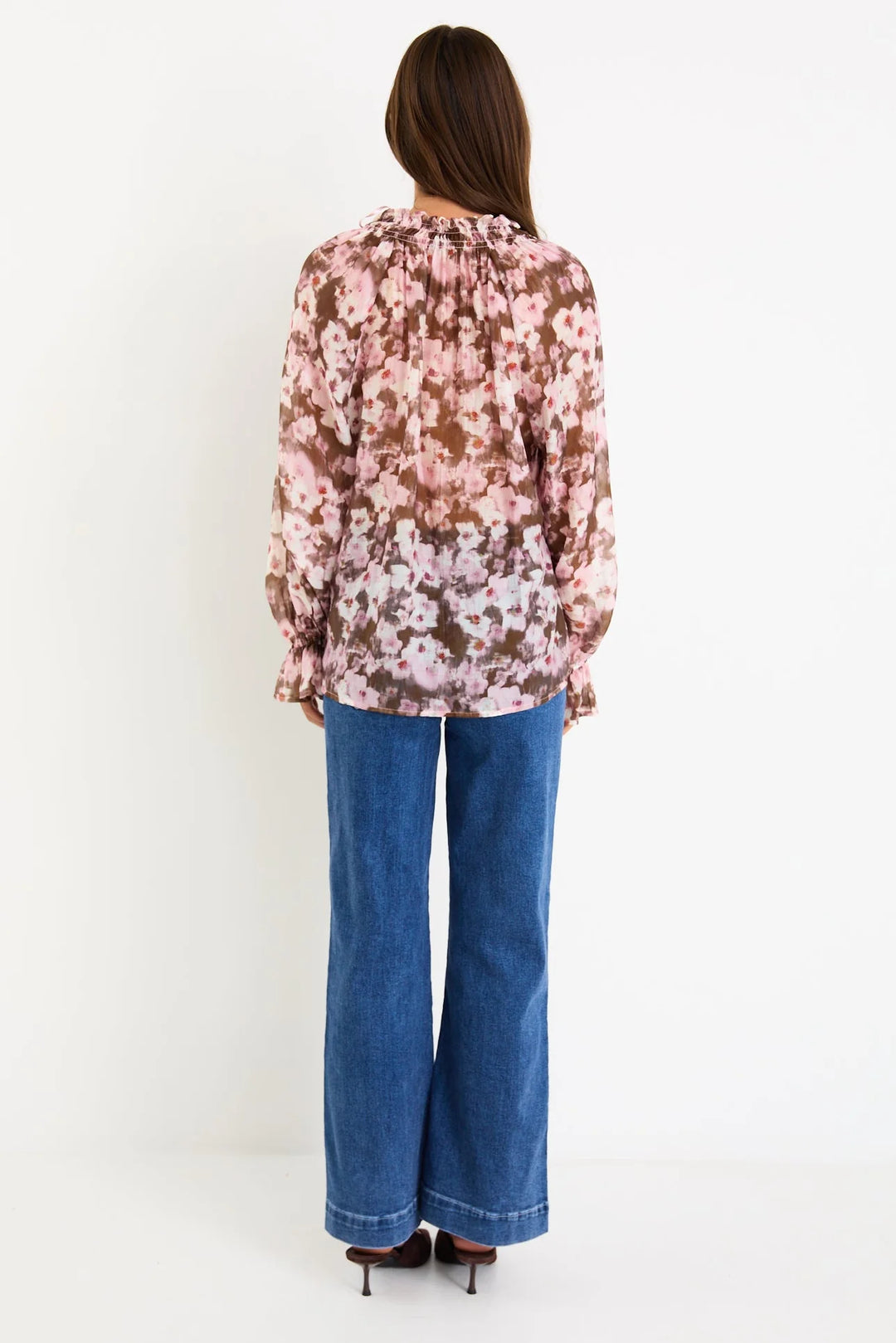 Odyssey Choc Floral Shirred Neck Shirt