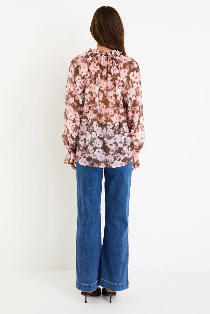 Odyssey Choc Floral Shirred Neck Shirt
