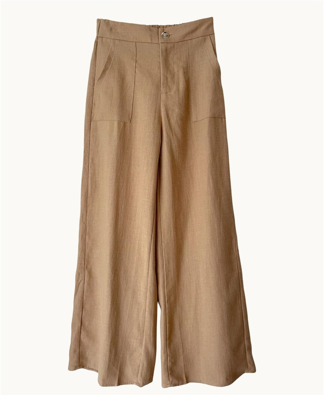 Beige wide-leg pants on a white background