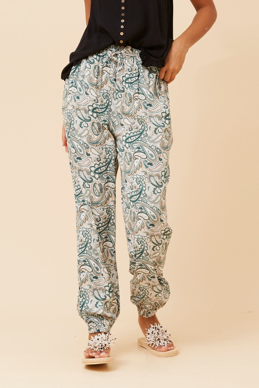 Yoga Pants Green Paisley