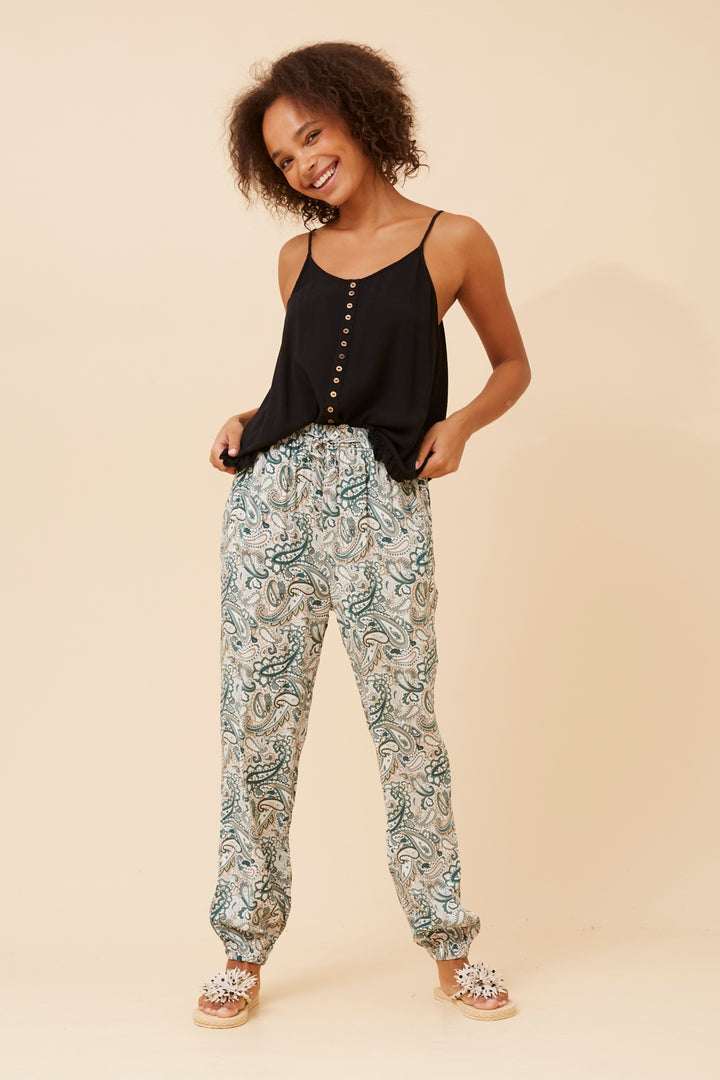 Yoga Pants Green Paisley