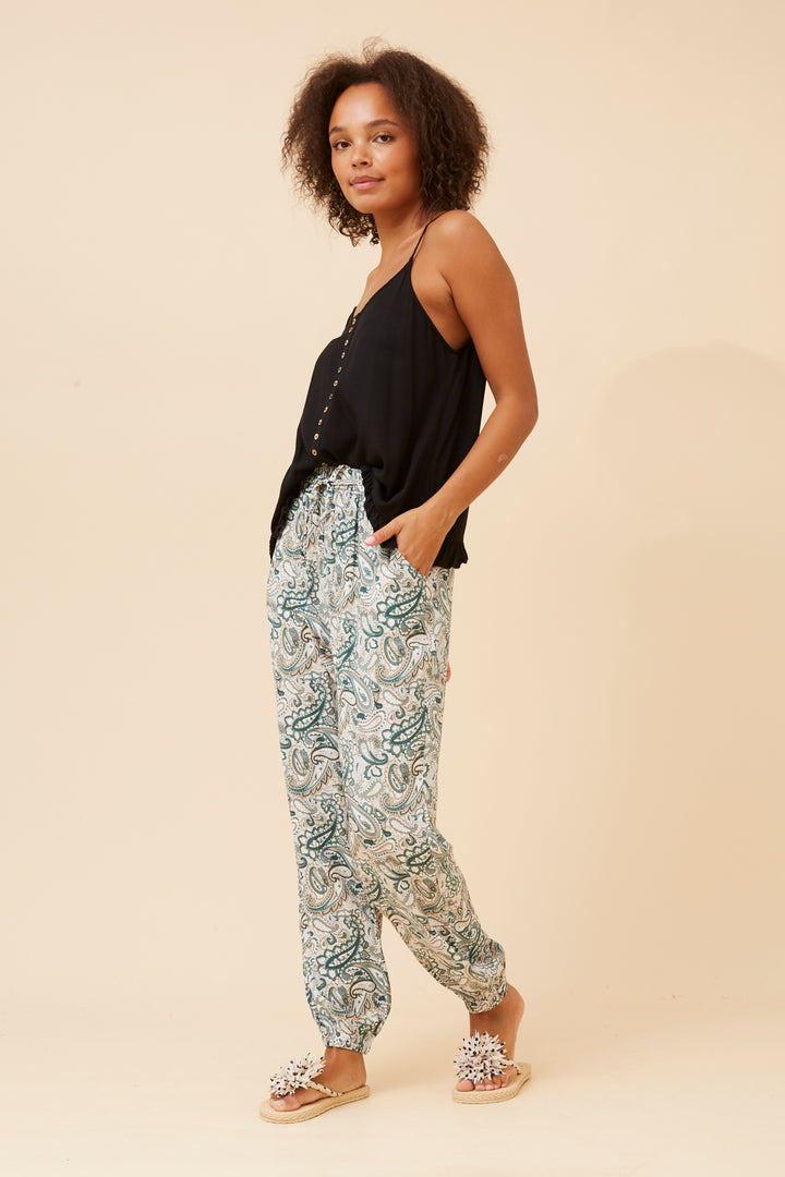 Yoga Pants Green Paisley