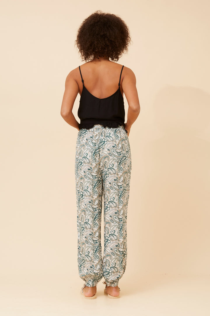 Yoga Pants Green Paisley