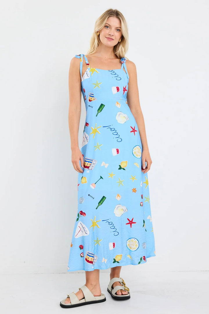 Portrait Blue Holiday Maxi Dress