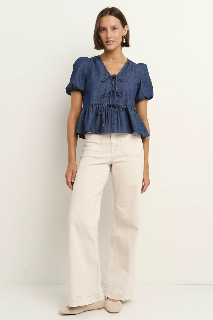 Restore Tie Front Top Chambray