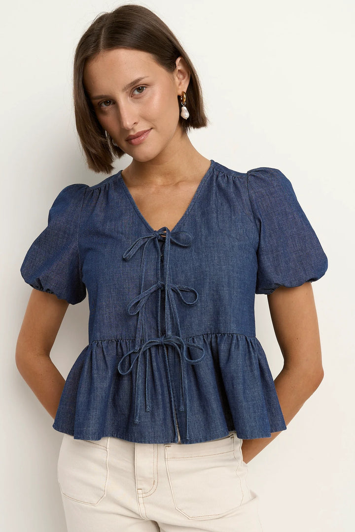 Restore Tie Front Top Chambray