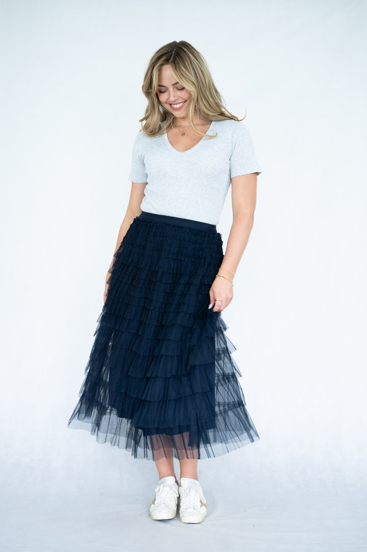 Navy Ruffles Skirt