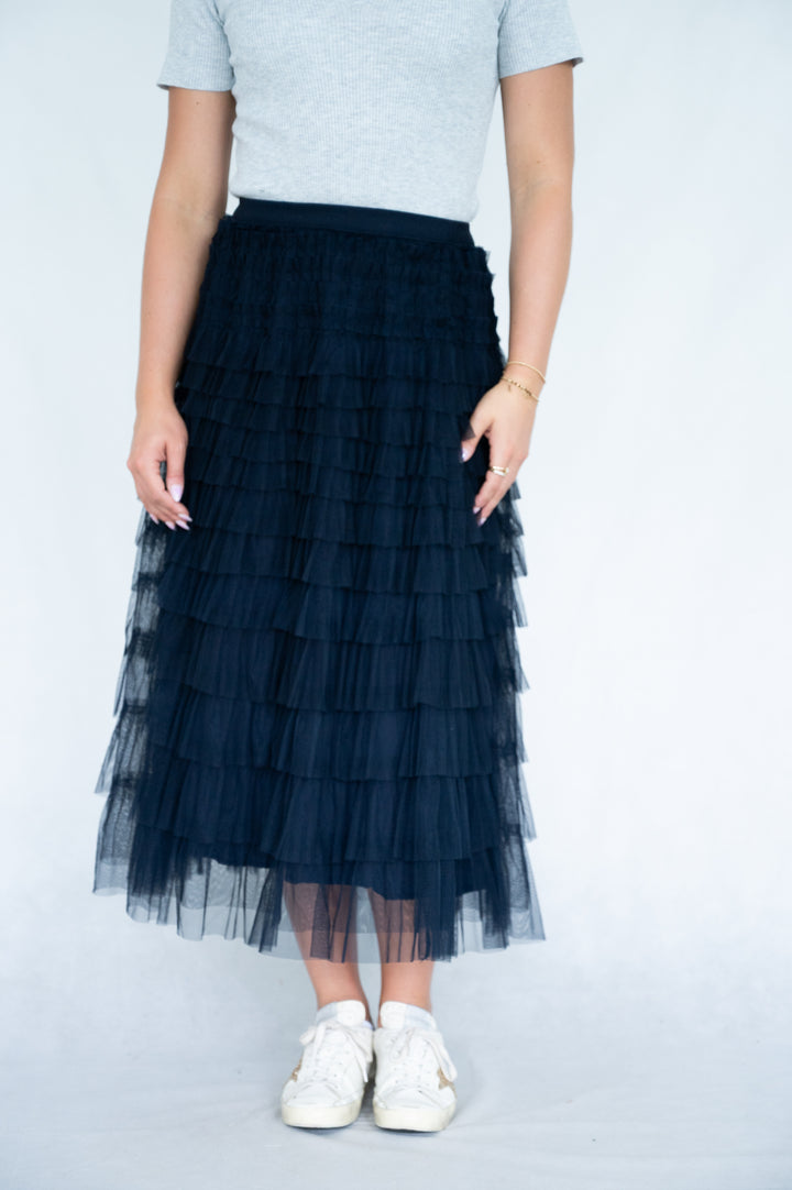 Navy Ruffles Skirt