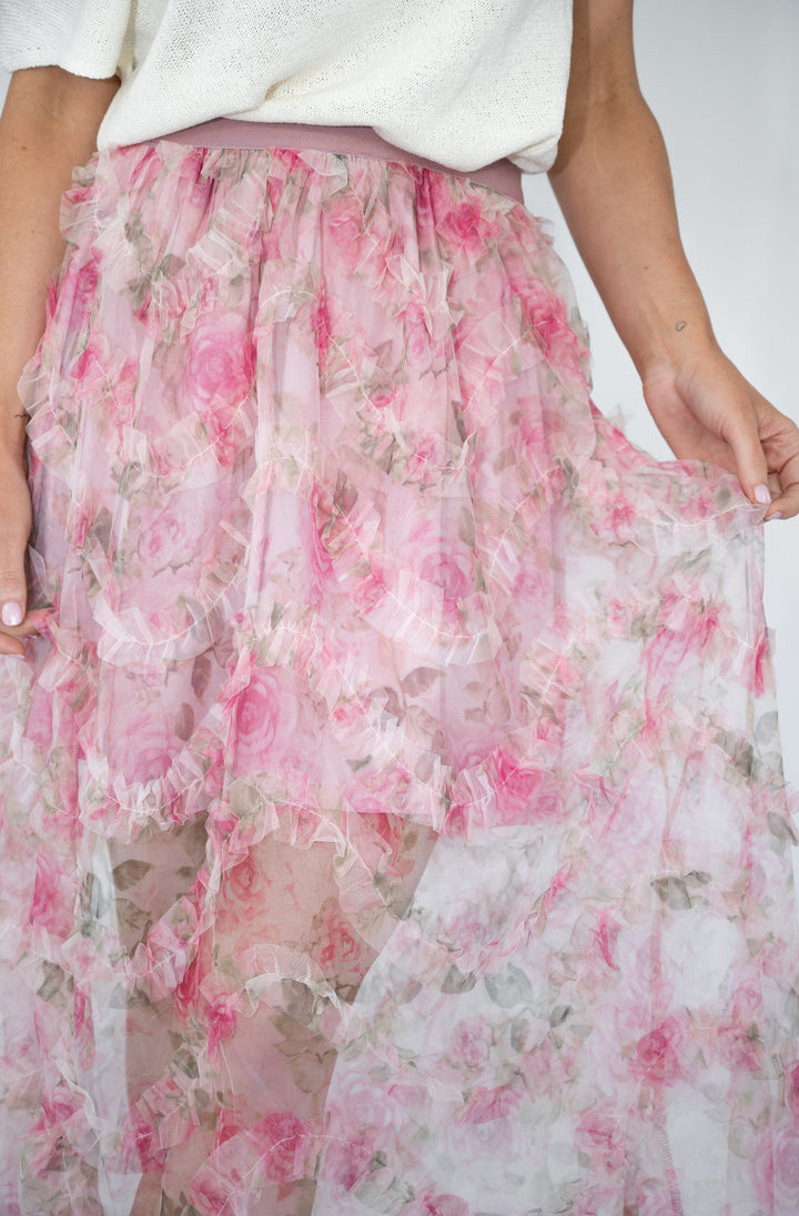 Celeste Tulle Skirt Floral Pink