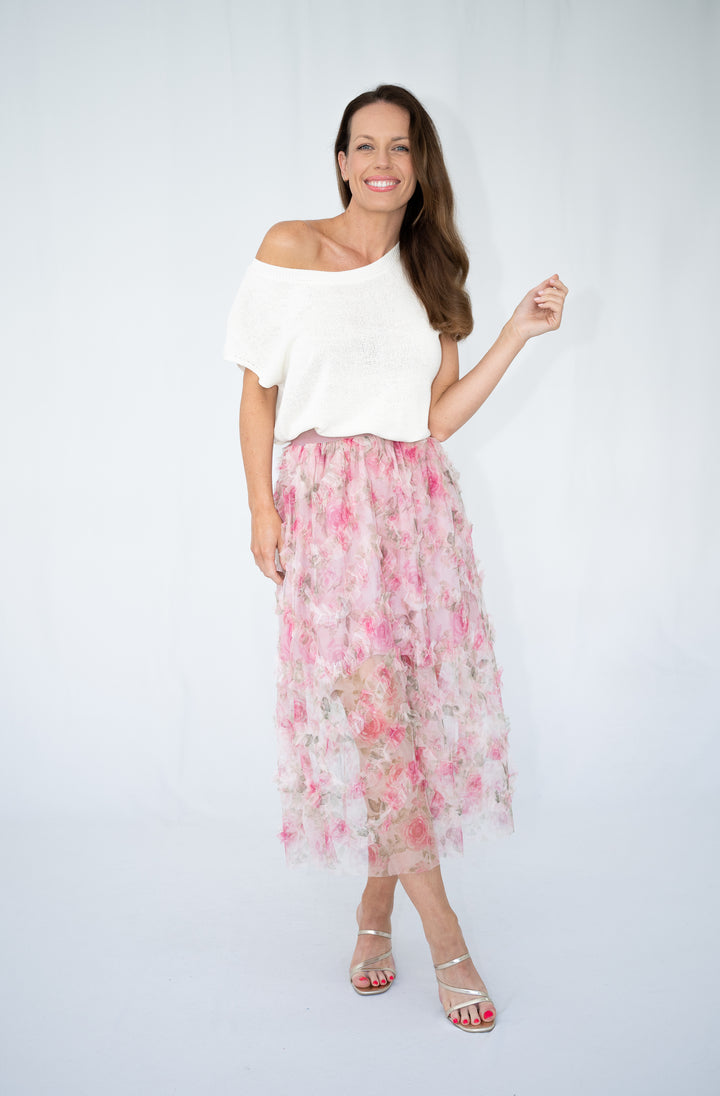 Celeste Tulle Skirt Floral Pink