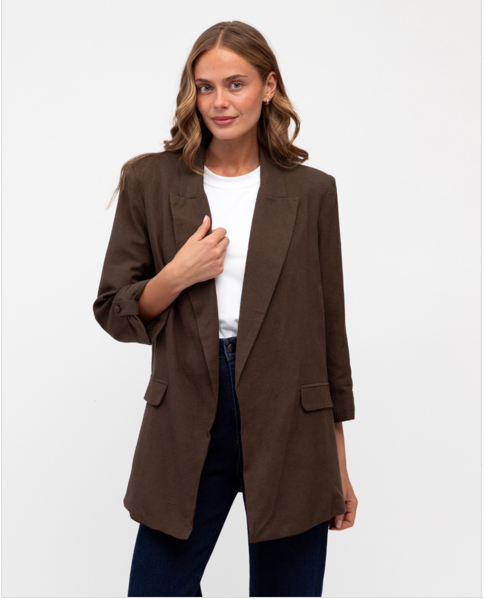 Savannah Rolled Sleeve Blazer Chocolate