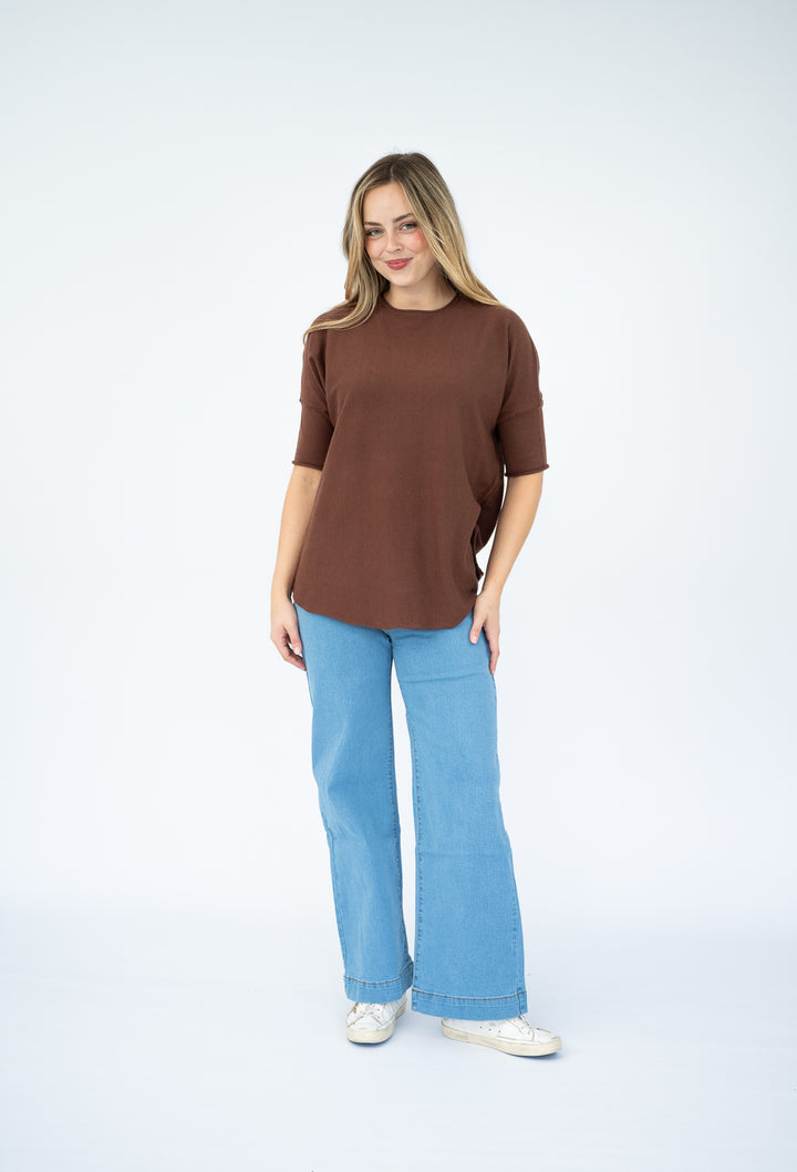 Anita Curved Hem Knit Choc