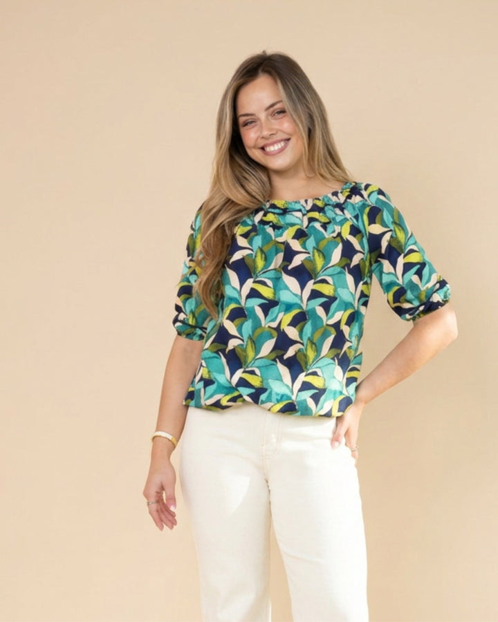 Sunday Peasant Top Lagoon Leaf