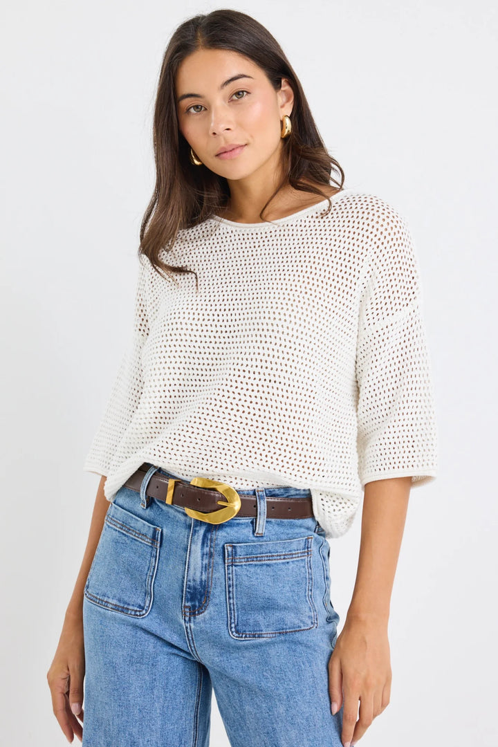 Sunrise Ivory Crochet Knit Tee