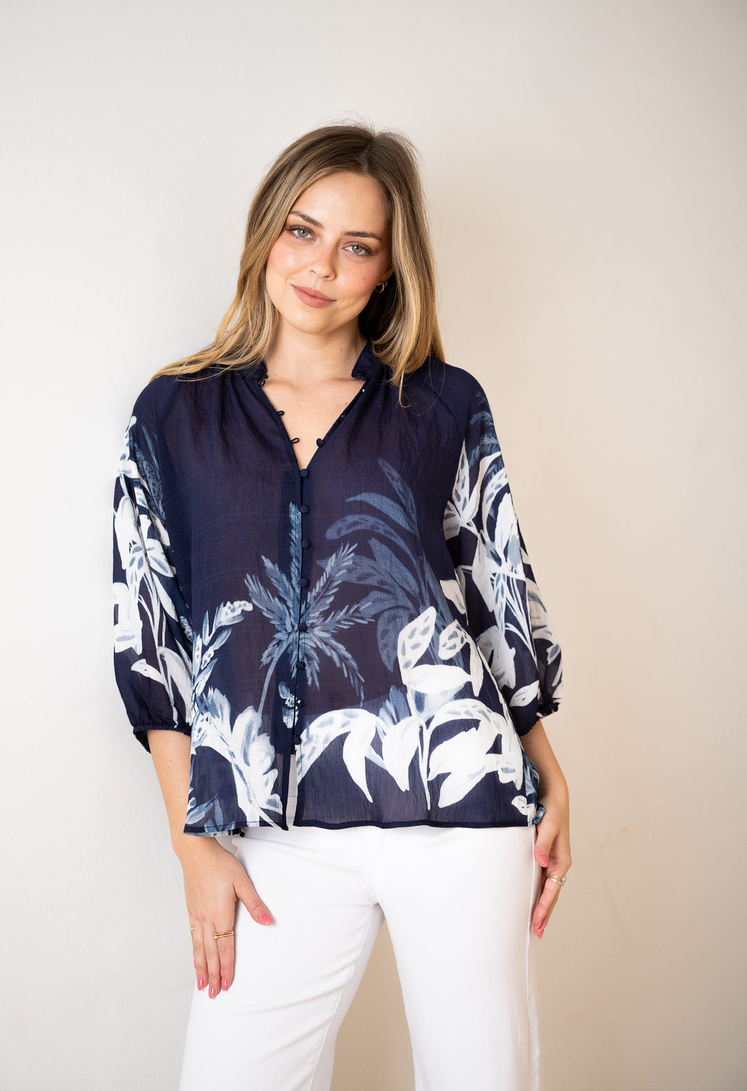 Palm Blue Lyocell Blouse