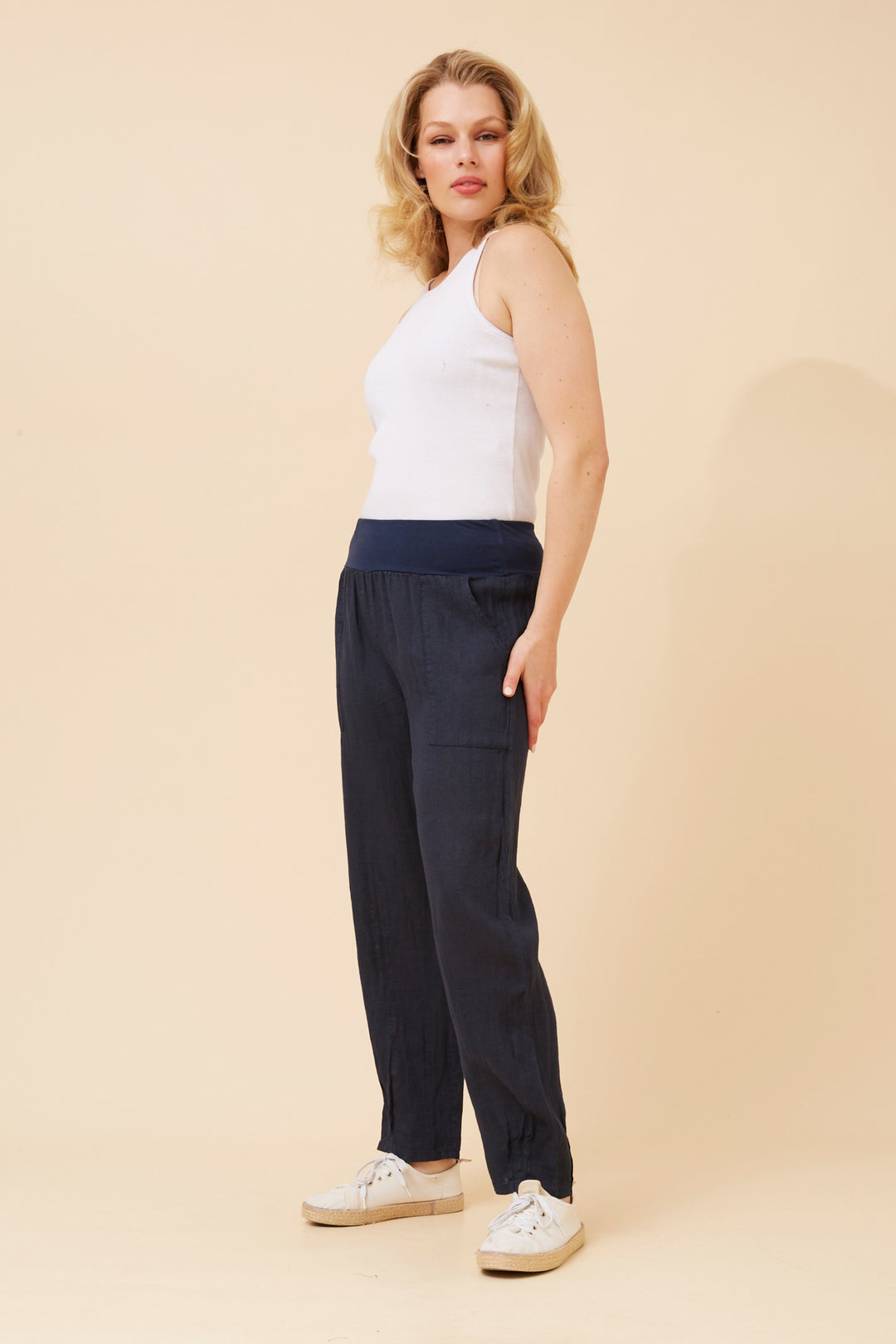 Bottega Moda Linen Pants Navy