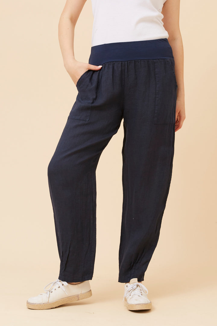 Bottega Moda Linen Pants Navy