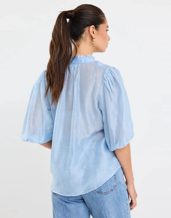 Closure Buttoned Top Sheer Blue